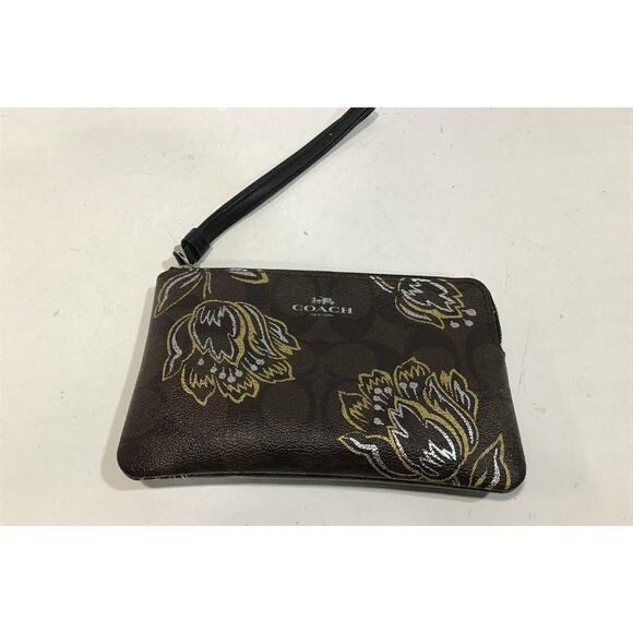 Coach Corner Zip Wristlet in SIgnature Canvas with Tulip Print Women's EUC - Picture 1 of 5